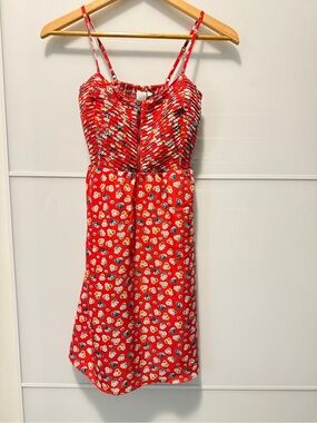 twik Red Floral Smocked Sundress with Spaghetti Straps